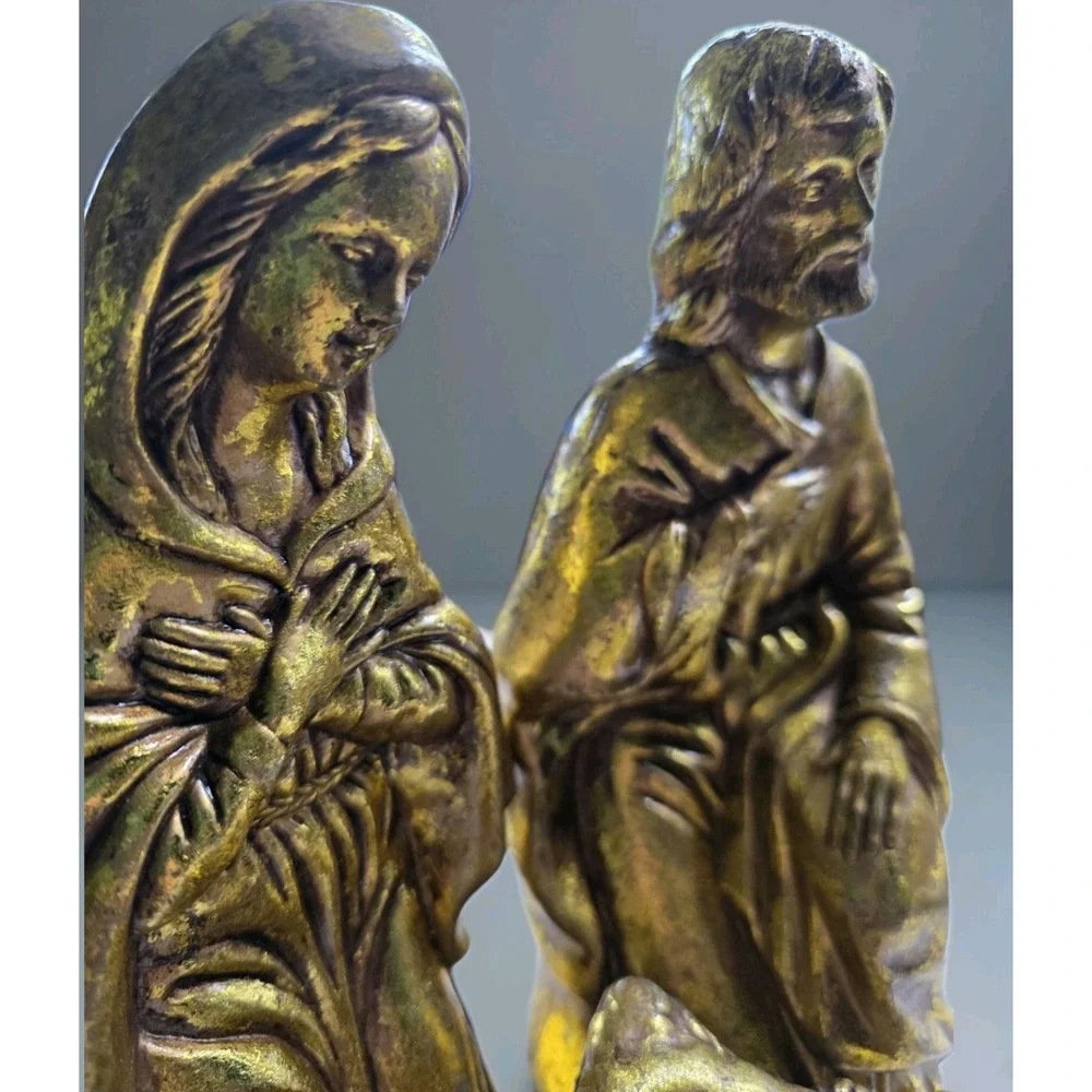 Gold Tone Holy Family Nativity Set Mary, Joseph, Baby Jesus 3 Pc‎ Pacific Rim Co